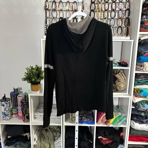 Armani Exchange Black Cotton Knit Full Zip Sweater hoodie - Picture 6 of 8